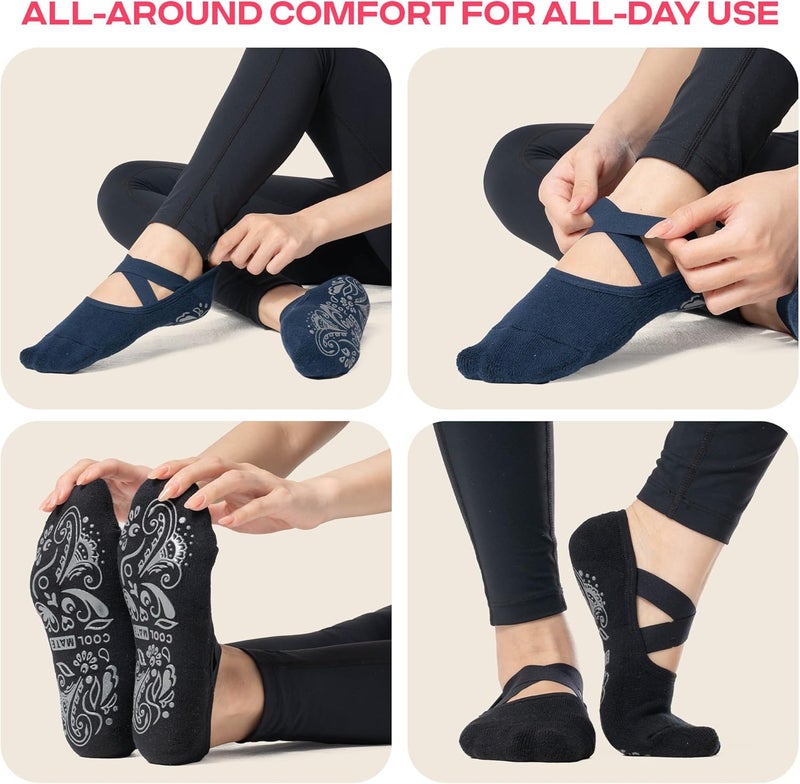 CoolMate Store Pilates Socks with Grips for Women, Yoga Socks, Crew Non Slip Women for Barre, Pilates Gifts - Image 4